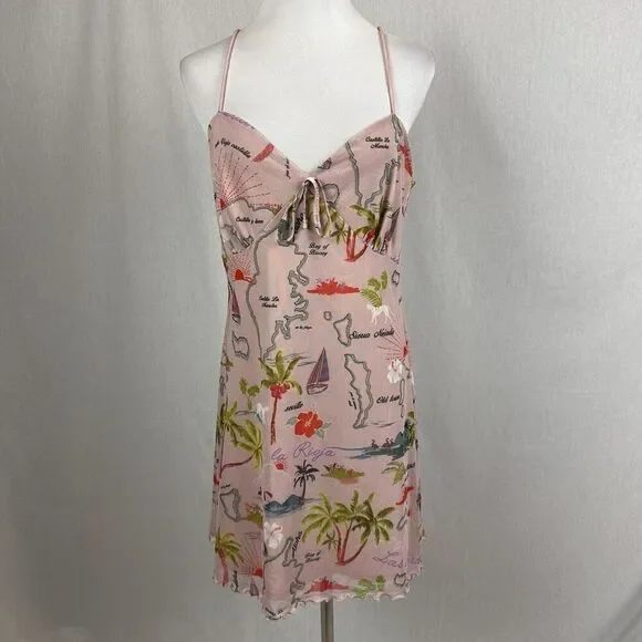 Urban outfitters Elodie printed mini dress tropical pink babydoll size XL - Picture 4 of 7